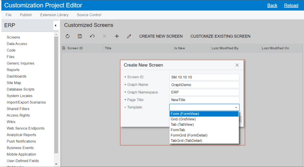 Acumatica-Create New Screen