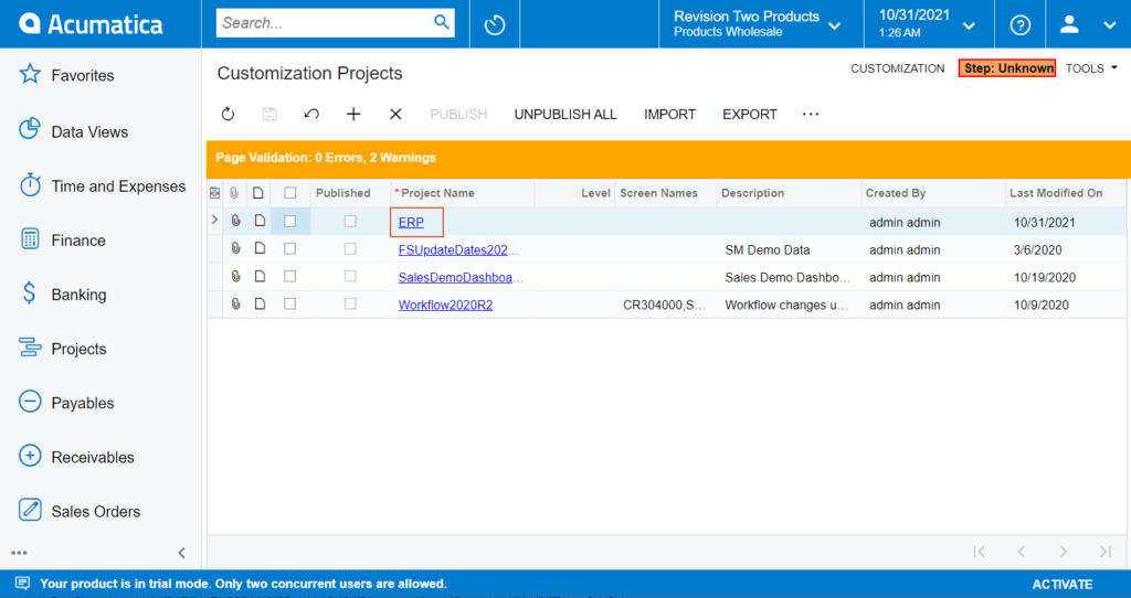 Acumatica-Customization Project