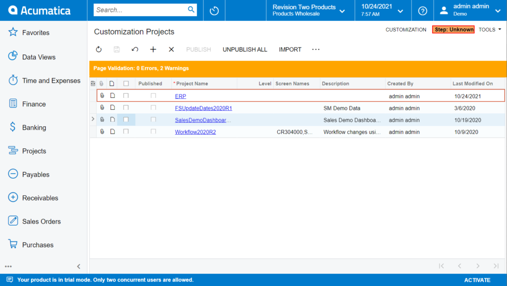 Acumatica Customization Project