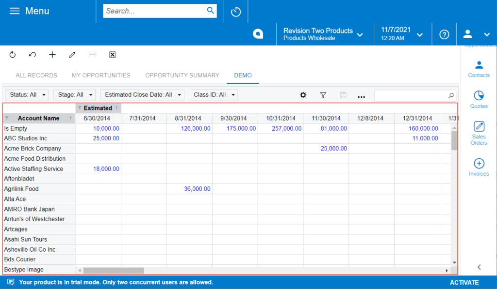 Acumatica Pivot 完整樞紐分析表